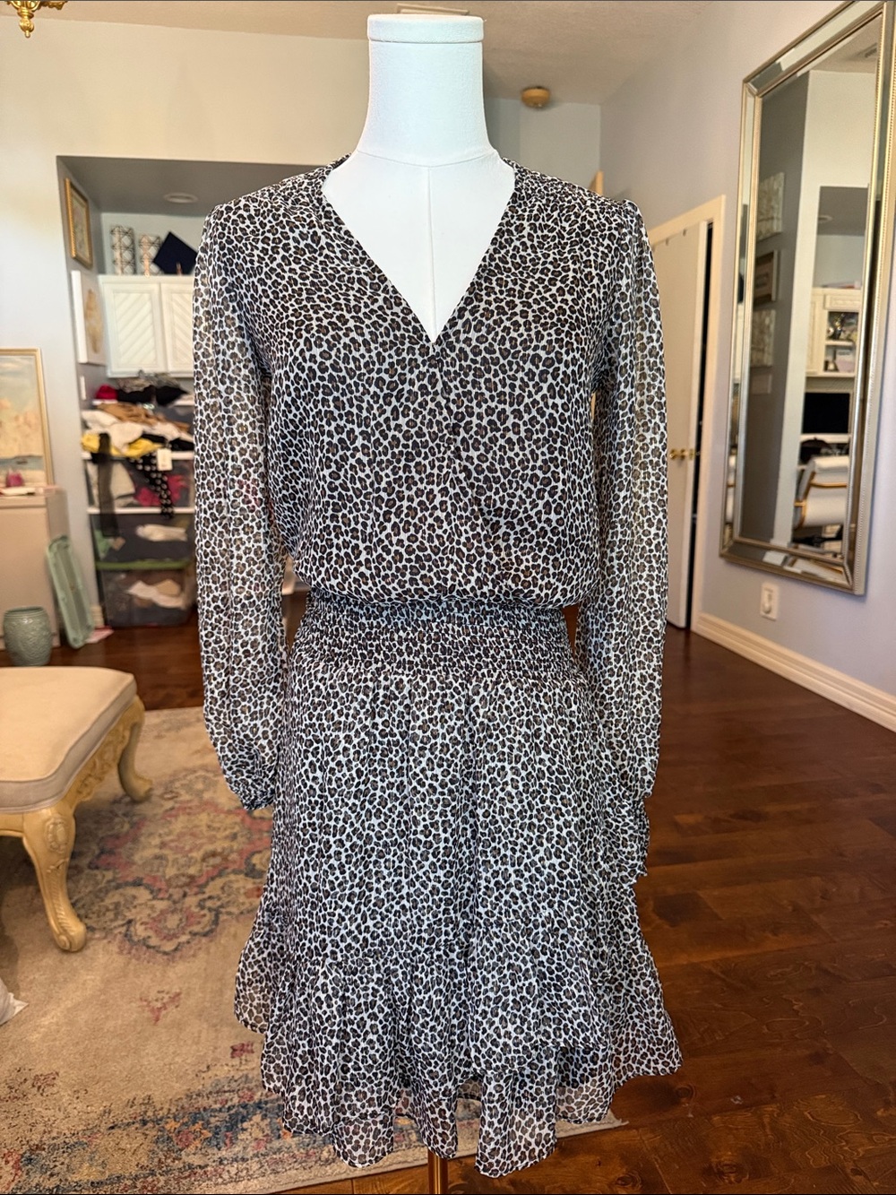 MICHAEL Michael Kors Black and White Leopard-Print Mini Dress